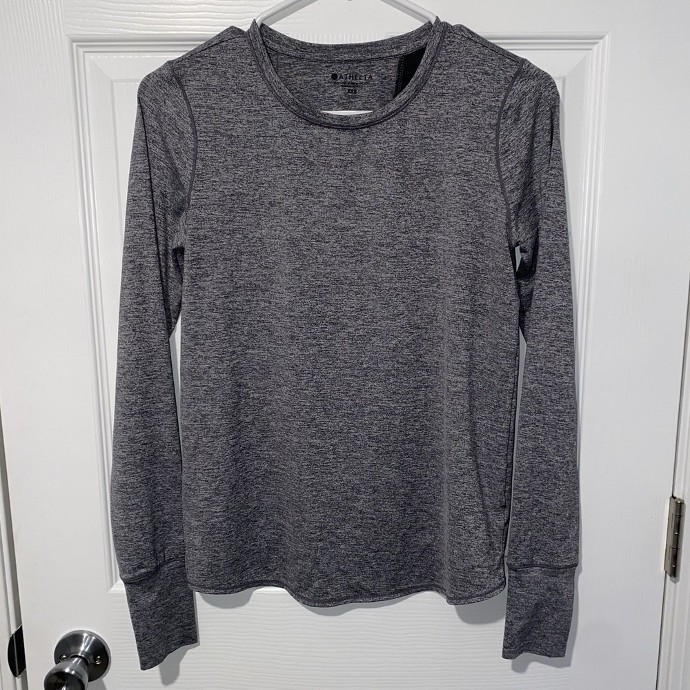 Athleta Sunlover Tulip Back UPF Top Heather Gray Long Sleeve Shirt Thumbhole XXS